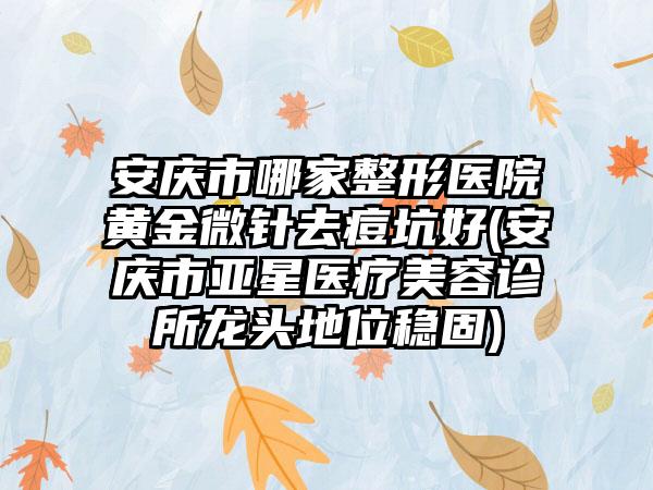 安庆市哪家整形医院黄金微针去痘坑好(安庆市亚星医疗美容诊所龙头地位稳固)