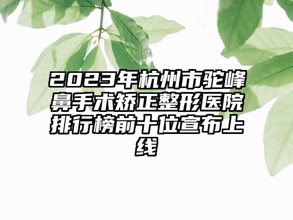 2023年杭州市驼峰鼻手术矫正整形医院排行榜前十位宣布上线