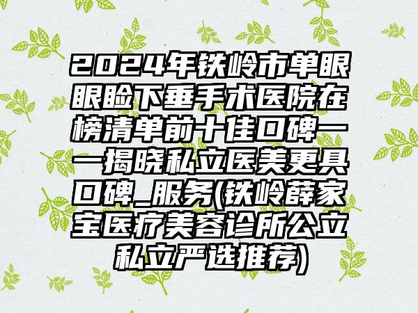 2024年铁岭市单眼眼睑下垂手术医院在榜清单前十佳口碑一一揭晓私立医美更具口碑_服务(铁岭薛家宝医疗美容诊所公立私立严选推荐)