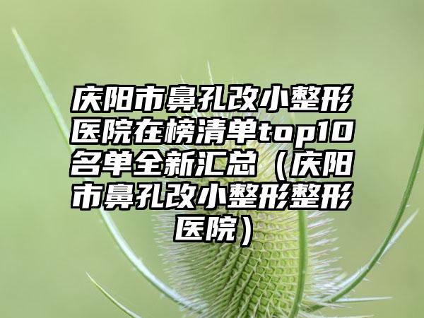 庆阳市鼻孔改小整形医院在榜清单top10名单全新汇总（庆阳市鼻孔改小整形整形医院）