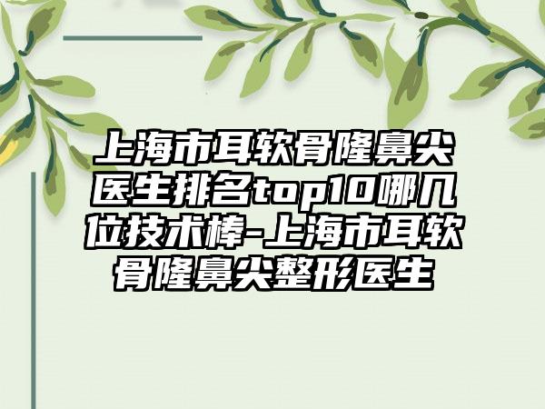 上海市耳软骨隆鼻尖医生排名top10哪几位技术棒-上海市耳软骨隆鼻尖整形医生