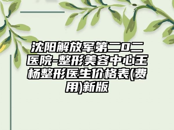 沈阳解放军第二0二医院-整形美容中心王杨整形医生价格表(费用)新版