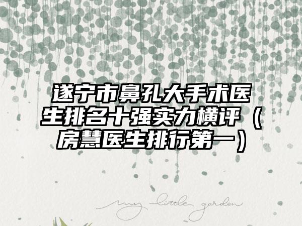 遂宁市鼻孔大手术医生排名十强实力横评（房慧医生排行第一）