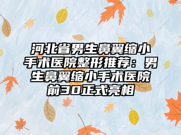 河北省男生鼻翼缩小手术医院整形推荐：男生鼻翼缩小手术医院前30正式亮相