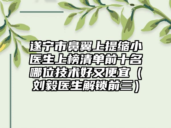 遂宁市鼻翼上提缩小医生上榜清单前十名哪位技术好又便宜（刘毅医生解锁前三）