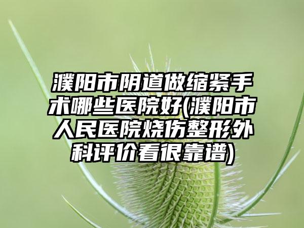 濮阳市阴道做缩紧手术哪些医院好(濮阳市人民医院烧伤整形外科评价看很靠谱)
