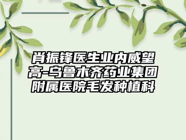 肖振锋医生业内威望高-乌鲁木齐药业集团附属医院毛发种植科