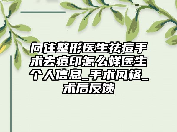 向往整形医生祛痘手术去痘印怎么样医生个人信息_手术风格_术后反馈