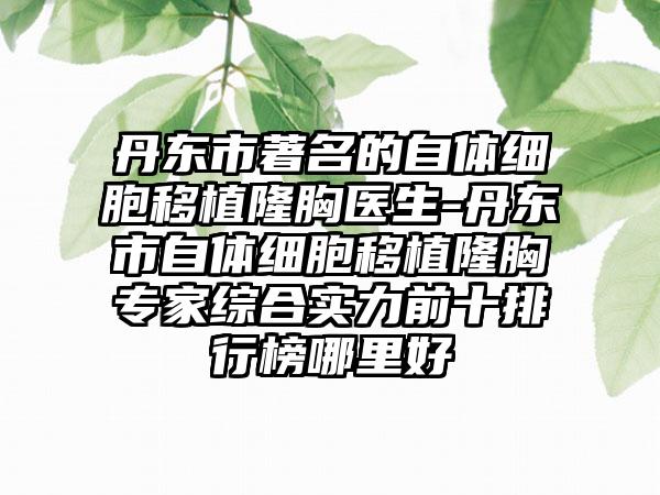 丹东市著名的自体细胞移植隆胸医生-丹东市自体细胞移植隆胸专家综合实力前十排行榜哪里好