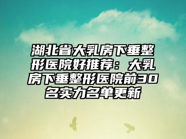 湖北省大乳房下垂整形医院好推荐：大乳房下垂整形医院前30名实力名单更新