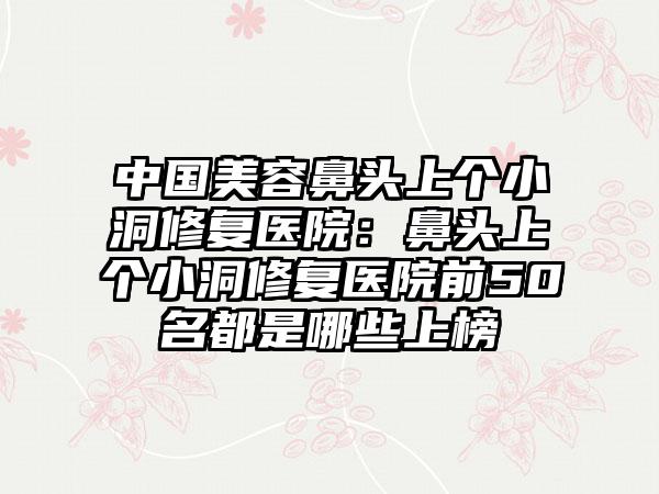 中国美容鼻头上个小洞修复医院：鼻头上个小洞修复医院前50名都是哪些上榜