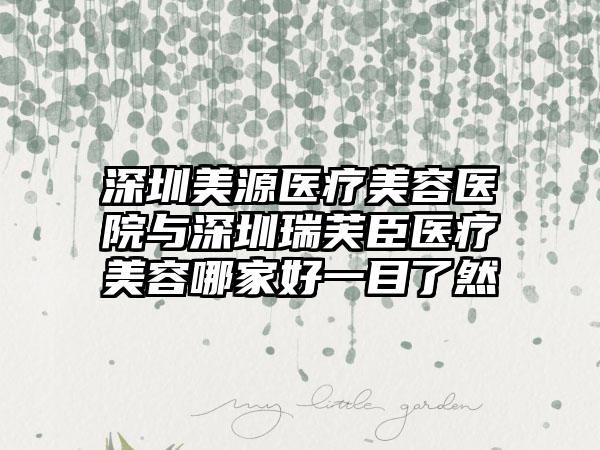 深圳美源医疗美容医院与深圳瑞芙臣医疗美容哪家好一目了然