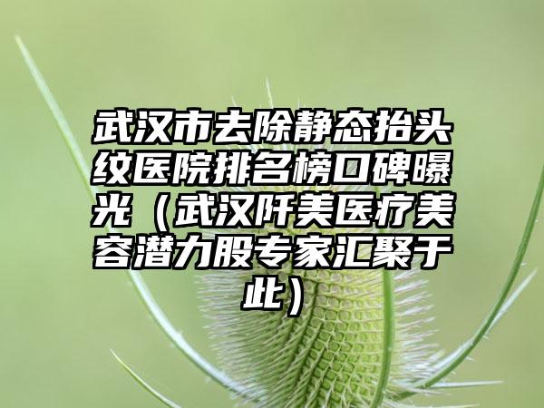 武汉市去除静态抬头纹医院排名榜口碑曝光（武汉阡美医疗美容潜力股专家汇聚于此）