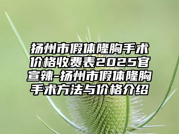 扬州市假体隆胸手术价格收费表2025官宣辣-扬州市假体隆胸手术方法与价格介绍