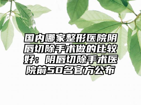国内哪家整形医院阴唇切除手术做的比较好：阴唇切除手术医院前50名官方公布