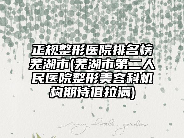 正规整形医院排名榜芜湖市(芜湖市第二人民医院整形美容科机构期待值拉满)