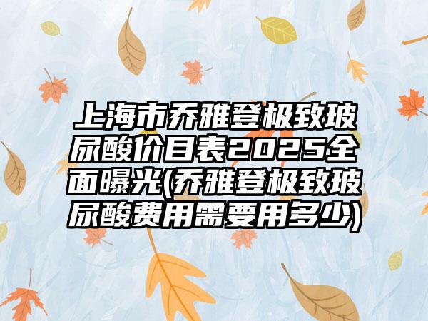 上海市乔雅登极致玻尿酸价目表2025全面曝光(乔雅登极致玻尿酸费用需要用多少)