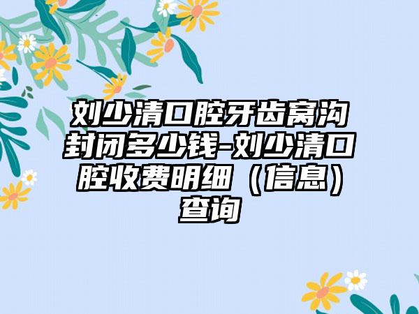 刘少清口腔牙齿窝沟封闭多少钱-刘少清口腔收费明细（信息）查询