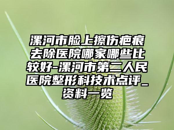 漯河市脸上擦伤疤痕去除医院哪家哪些比较好-漯河市第二人民医院整形科技术点评_资料一览