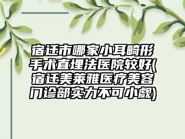 宿迁市哪家小耳畸形手术直埋法医院较好(宿迁美莱雅医疗美容门诊部实力不可小觑)