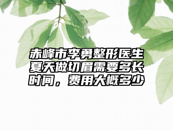 赤峰市李勇整形医生夏天做切眉需要多长时间，费用大概多少
