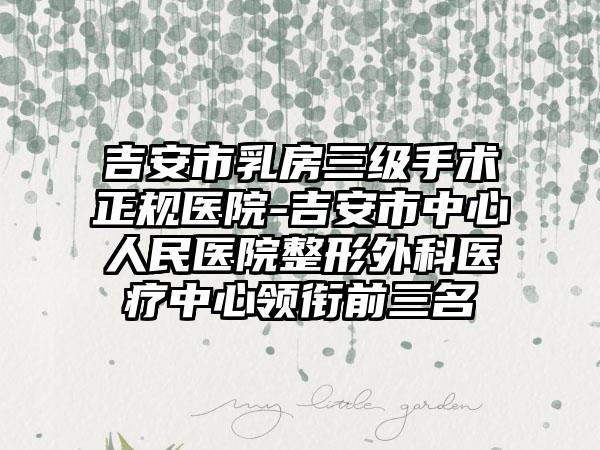 吉安市乳房三级手术正规医院-吉安市中心人民医院整形外科医疗中心领衔前三名