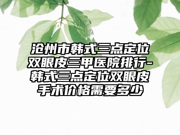 沧州市韩式三点定位双眼皮三甲医院排行-韩式三点定位双眼皮手术价格需要多少
