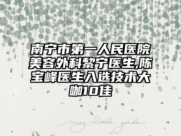 南宁市第一人民医院美容外科黎宁医生,陈宝峰医生入选技术大咖10佳