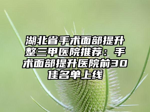 湖北省手术面部提升整三甲医院推荐：手术面部提升医院前30佳名单上线