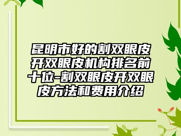 昆明市好的割双眼皮开双眼皮机构排名前十位-割双眼皮开双眼皮方法和费用介绍
