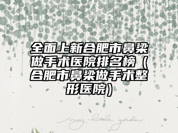 全面上新合肥市鼻梁做手术医院排名榜（合肥市鼻梁做手术整形医院）