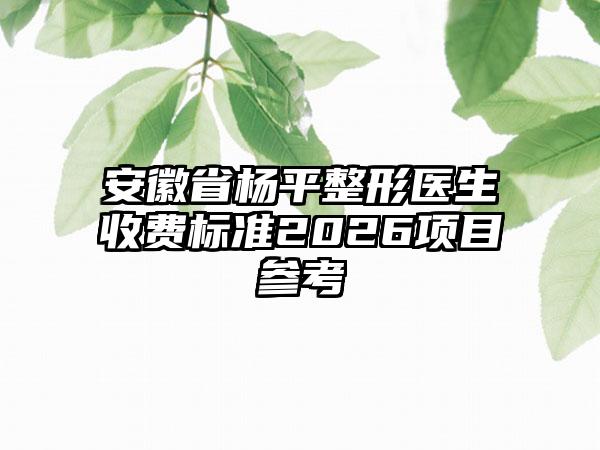 安徽省杨平整形医生收费标准2026项目参考
