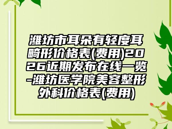 潍坊市耳朵有轻度耳畸形价格表(费用)2026近期发布在线一览-潍坊医学院美容整形外科价格表(费用)