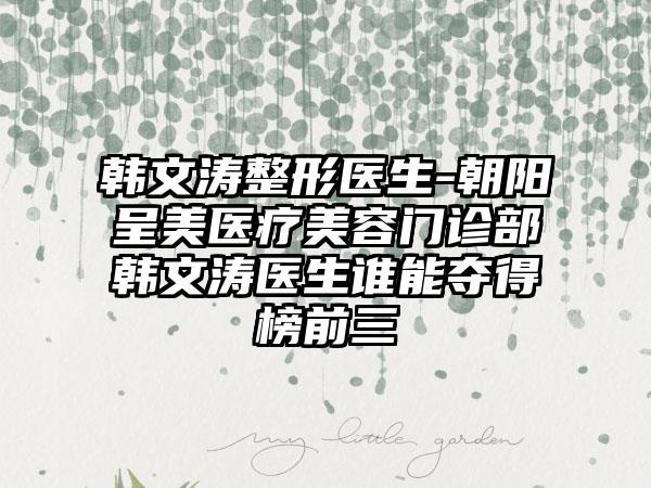 韩文涛整形医生-朝阳呈美医疗美容门诊部韩文涛医生谁能夺得榜前三