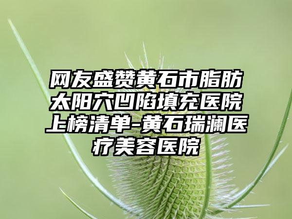 网友盛赞黄石市脂肪太阳穴凹陷填充医院上榜清单-黄石瑞澜医疗美容医院
