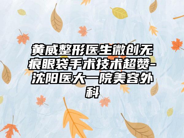 黄威整形医生微创无痕眼袋手术技术超赞-沈阳医大一院美容外科