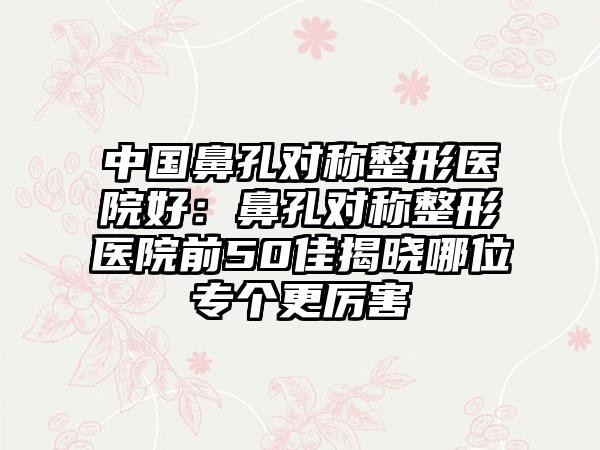 中国鼻孔对称整形医院好：鼻孔对称整形医院前50佳揭晓哪位专个更厉害
