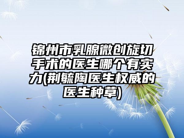 锦州市乳腺微创旋切手术的医生哪个有实力(荆毓陶医生权威的医生种草)