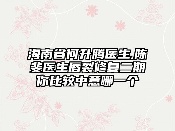 海南省何升腾医生,陈斐医生唇裂修复二期你比较中意哪一个