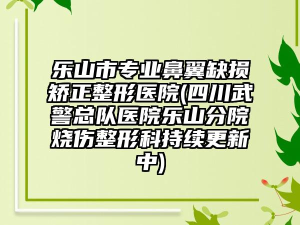 乐山市专业鼻翼缺损矫正整形医院(四川武警总队医院乐山分院烧伤整形科持续更新中)