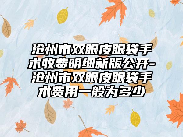 沧州市双眼皮眼袋手术收费明细新版公开-沧州市双眼皮眼袋手术费用一般为多少
