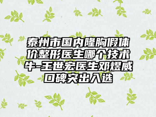 泰州市国内隆胸假体价整形医生哪个技术牛-王世宏医生邓煜威口碑突出入选