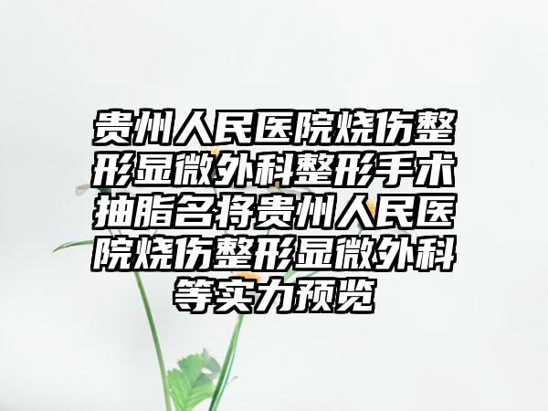 贵州人民医院烧伤整形显微外科整形手术抽脂名将贵州人民医院烧伤整形显微外科等实力预览