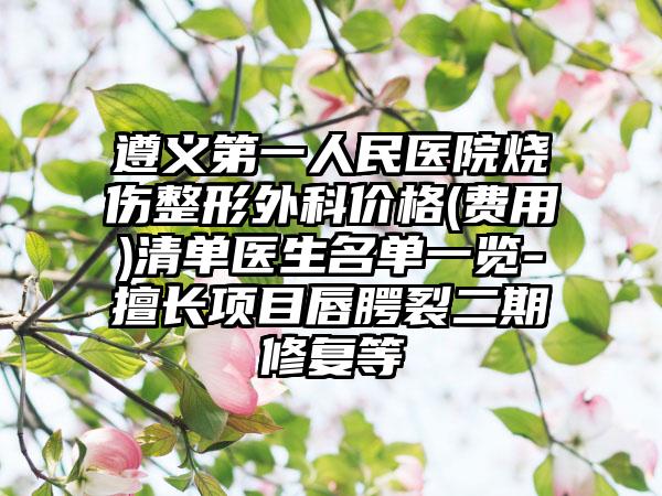 遵义第一人民医院烧伤整形外科价格(费用)清单医生名单一览-擅长项目唇腭裂二期修复等