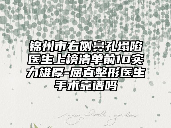 锦州市右侧鼻孔塌陷医生上榜清单前10实力雄厚-屈直整形医生手术靠谱吗