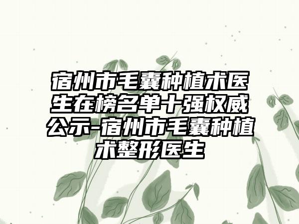 宿州市毛囊种植术医生在榜名单十强权威公示-宿州市毛囊种植术整形医生