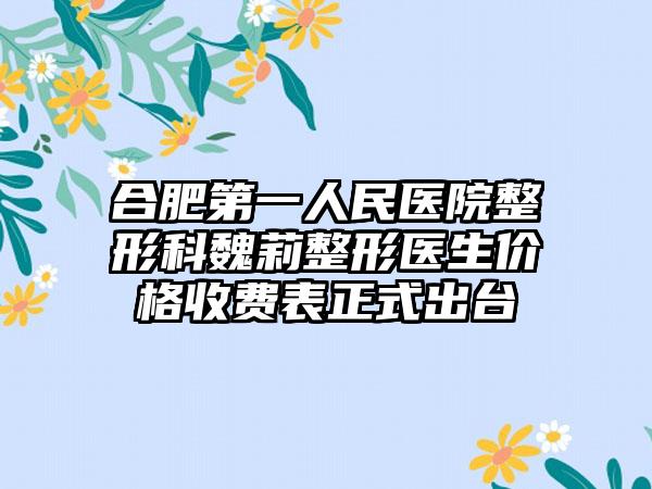 合肥第一人民医院整形科魏莉整形医生价格收费表正式出台