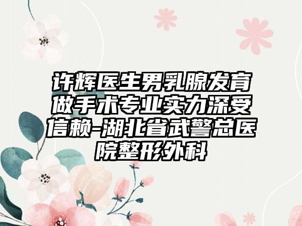 许辉医生男乳腺发育做手术专业实力深受信赖-湖北省武警总医院整形外科