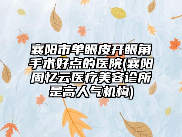 襄阳市单眼皮开眼角手术好点的医院(襄阳周忆云医疗美容诊所是高人气机构)
