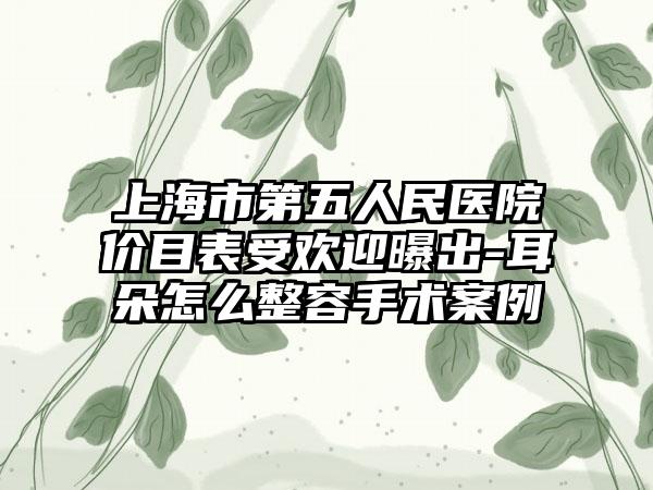 上海市第五人民医院价目表受欢迎曝出-耳朵怎么整容手术案例
